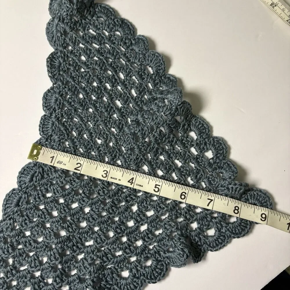 Handmade Crochet Triangle Headscarf Bandana Dusty Blue Boho